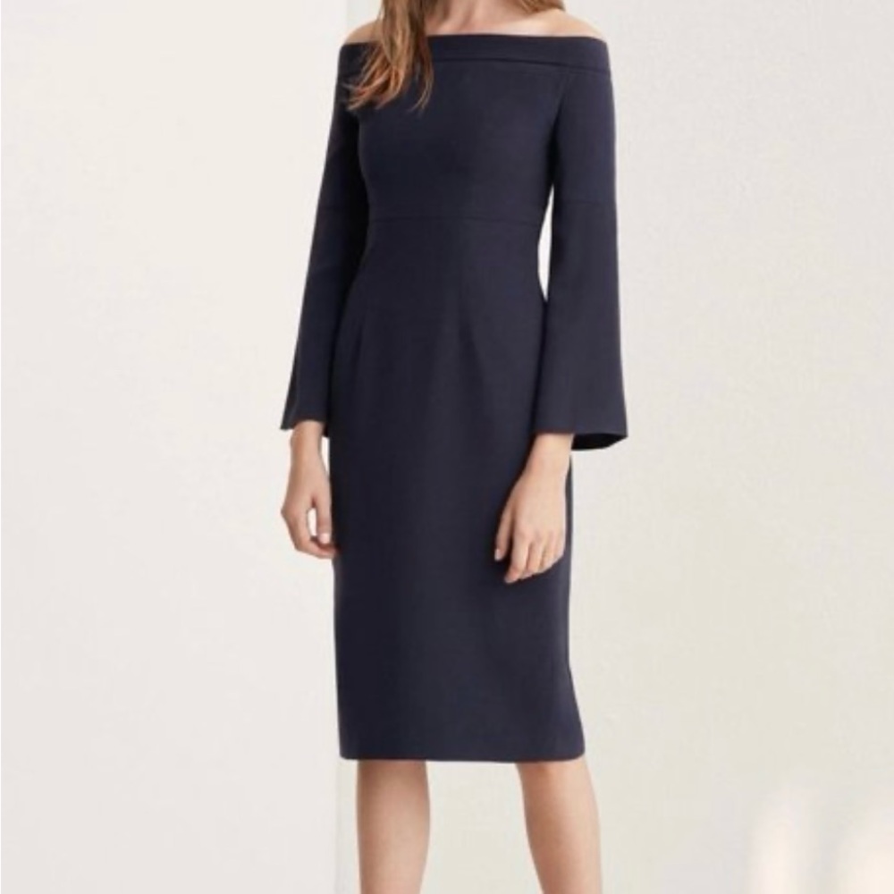 Iris & Ink off Shoulder Bell Sleeve Crepe Dress 
Size 8
